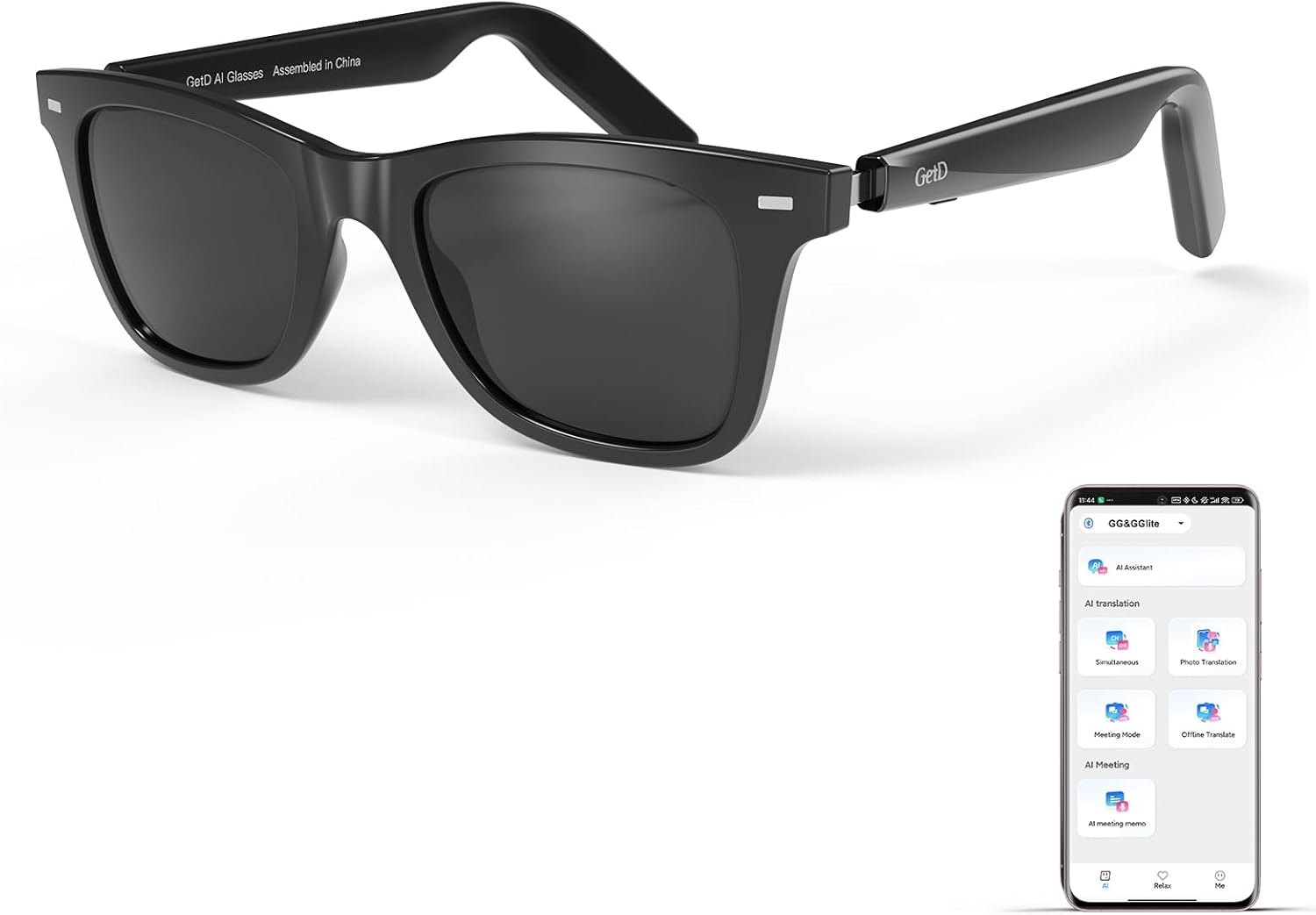AI Glasses for Men & Women, Smart Glasses Powered by ChatGPT, AI Real-time Translation with 107 languages, 11H Music Play, Bluetooth Sunglasses with Polarized Lens, UV Protection for Daily Use, Travel