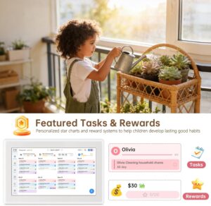 Digital Calendar Wall Touch Screen, 15.6 Inch Smart Wall-Mounted HD Electronic Family Calendar & Chore Chart with Meal Planner, Built-in Digital Photo Frame, Includes Desk Stand & Refills (White)