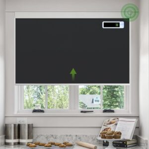 DONGFXK Motorized Roller Blinds, Blackout Automatic Shades with Solar Panel Cordless Smart Blinds for Windows, Custom Electric Blinds Horizontal Roller Shades with Remote Control,White,22" W X 72" H