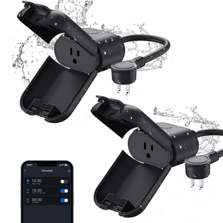 ELEGRP PQR10 Outdoor Smart Plug Waterproof IP66, WiFi Plug Compatible with Alexa & Google Assistant, Smart Outdoor Outlet for String Lights, No Hub Required, 1875 Max, UL Certified, 1 Pack, Black