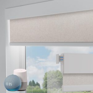 Hapadif Motorized Blinds No Drill Automatic Roller Shades with Remote Control Smart Electric Window Blinds (White, 35 x 72)