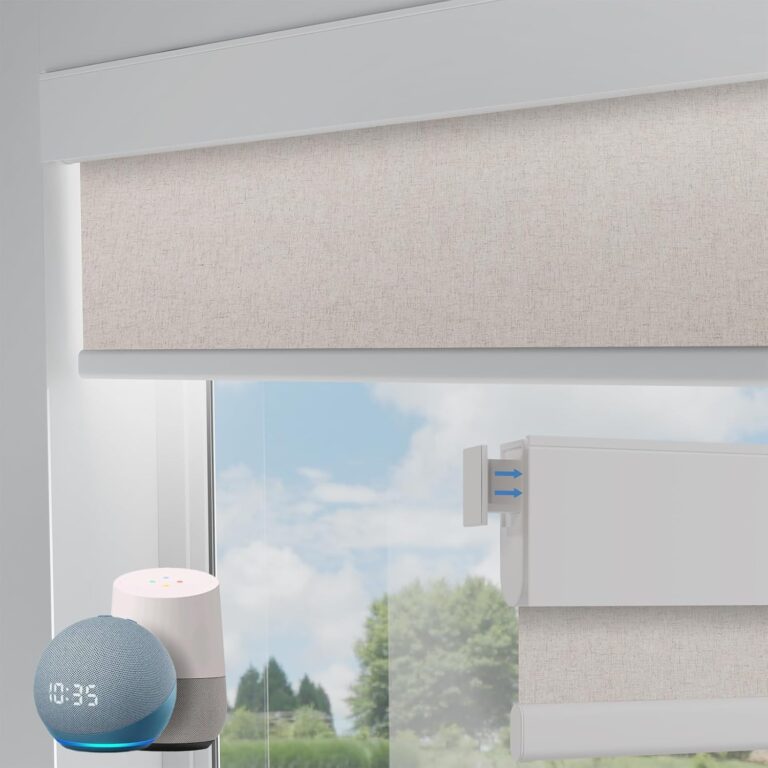 Hapadif Motorized Blinds No Drill Automatic Roller Shades with Remote Control Smart Electric Window Blinds (White, 35 x 72)