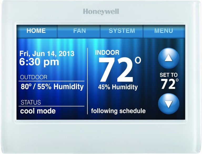 Honeywell TH9320WF5003 Wi-Fi 9000 Color Touch Screen Programmable Thermostat, 3.5 x 4.5 Inch, White, ‘Requires C Wire” (Renewed)