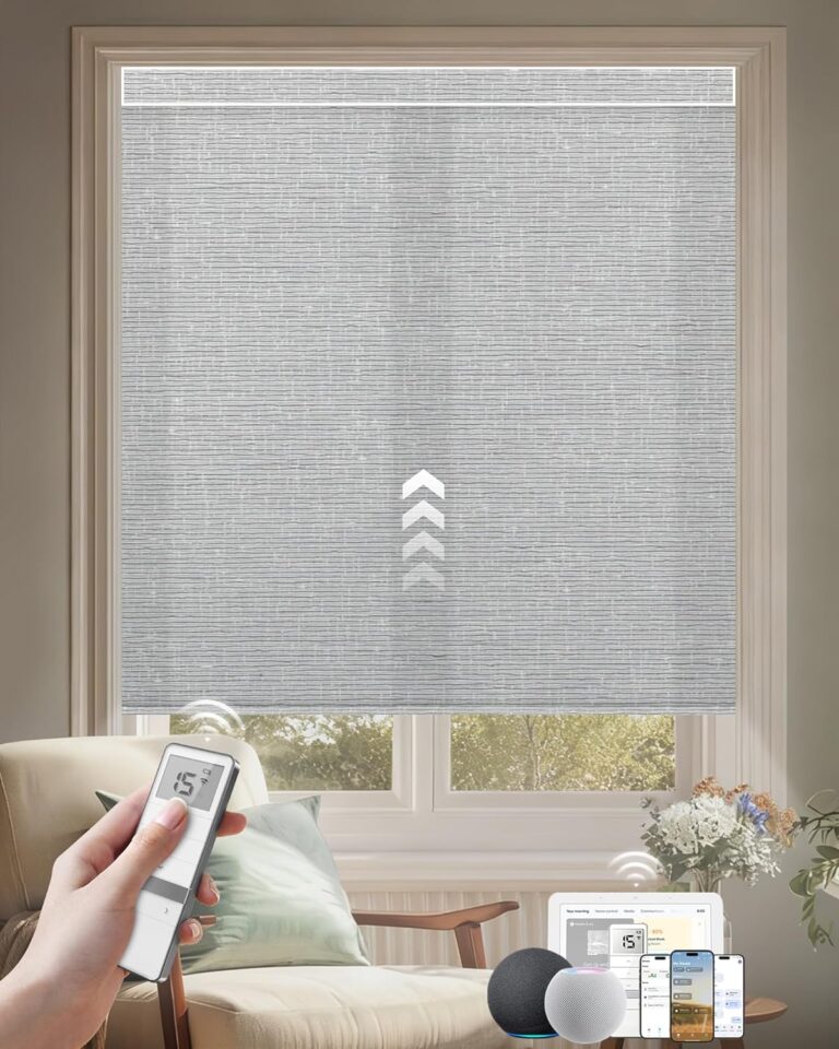 Kincmo Motorized Blinds with Remote, Light Filtering Roller Shades Work with Apple Homekit,Alexa,Google Home, Custom Electric Blinds with App,Voice Control (50% 60% 70% 75% Blackout Fabric Samples)