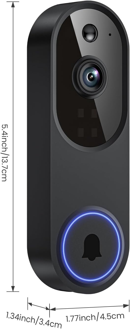 SearByte 1080P Wireless Video Doorbell Camera, 2.4G WiFi Only, AI Human Detection, Indoor/Outdoor Surveillance Cam, 2-Way Talk, Night Vision, Cloud Storage (Sold Separately)