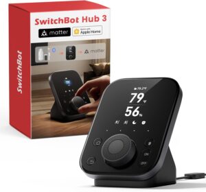 SwitchBot Hub 3 (3rd Gen) Smart Home Command Center: Screen + Physical Dial, IR Remote Hub for TVs/ACS, Temp/Humidity Sensor (±0.2°C), Matter Bridge, Bluetooth 200m, Works on 2.4GHz WiFi
