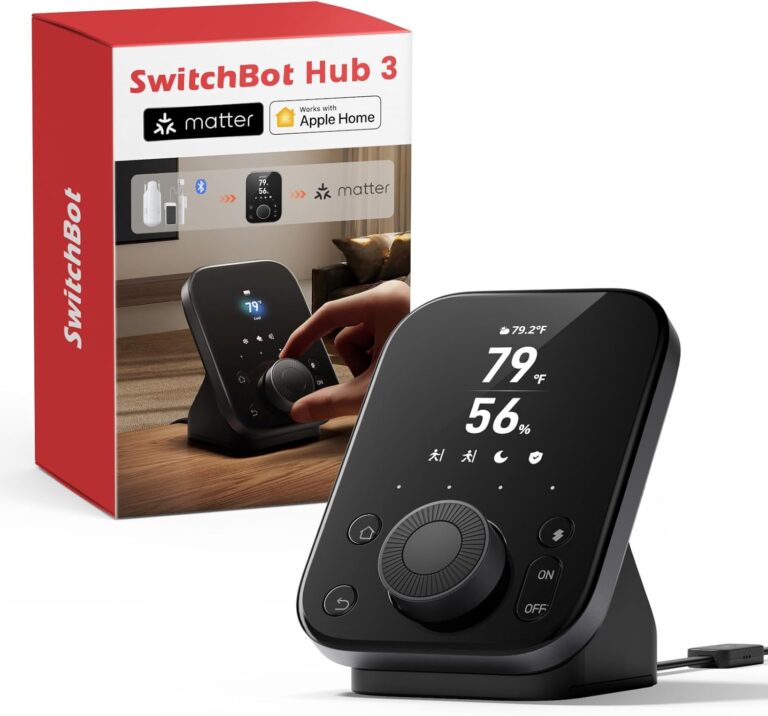 SwitchBot Hub 3 (3rd Gen) Smart Home Command Center: Screen + Physical Dial, IR Remote Hub for TVs/ACS, Temp/Humidity Sensor (±0.2°C), Matter Bridge, Bluetooth 200m, Works on 2.4GHz WiFi