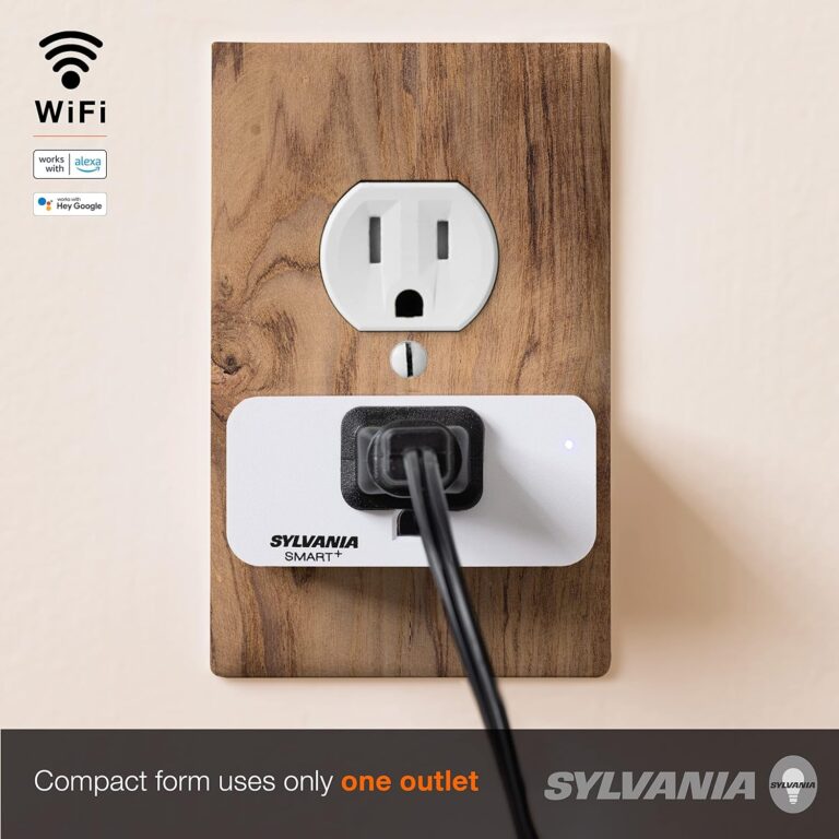 Sylvania WiFi Smart Plug, Voice Control, Compatible with Alexa and Google Home, Timer, On/Off, White – 4 Pack (75703)