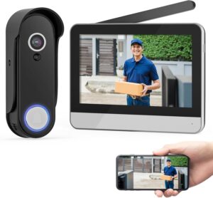 WISDOM VIEW Wireless Smart Video Doorbell System,7" Touchscreen Display,1080P Video Doorbell Camera with Motion Detection,2-Way Audio,Local Storage No Subscription, Easy Install Without Wiring