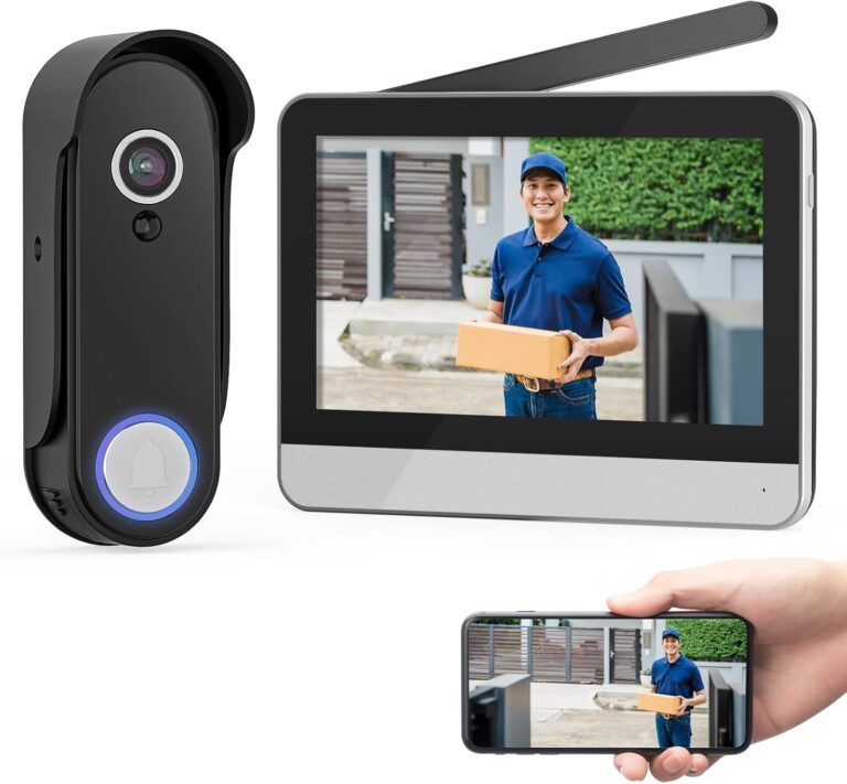 WISDOM VIEW Wireless Smart Video Doorbell System,7″ Touchscreen Display,1080P Video Doorbell Camera with Motion Detection,2-Way Audio,Local Storage No Subscription, Easy Install Without Wiring