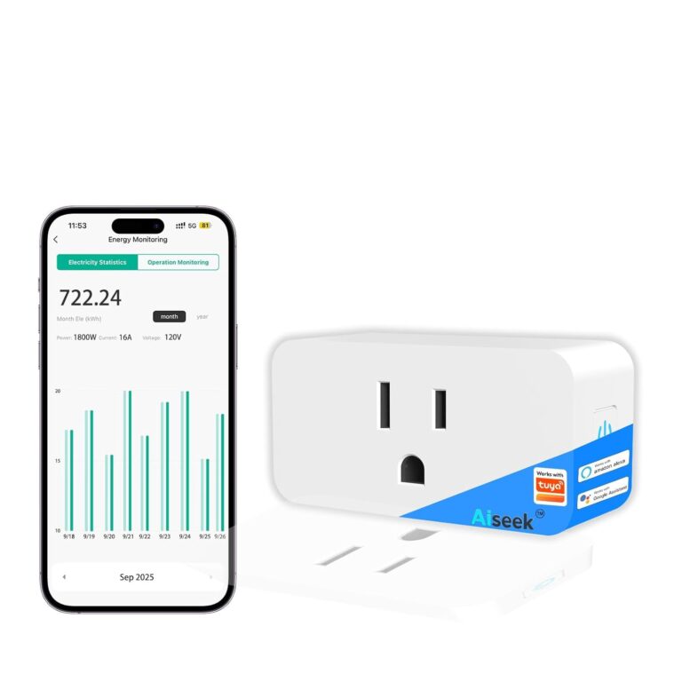 AiSeek Smart Plug with Energy Monitoring, 15A 1800W 2.4Ghz Wi-Fi Outlet 4-Pack, Pro Series Tuya Smart Plug, Works with Alexa & Google Assistant, Programmable Timer, ETL & FCC Certified