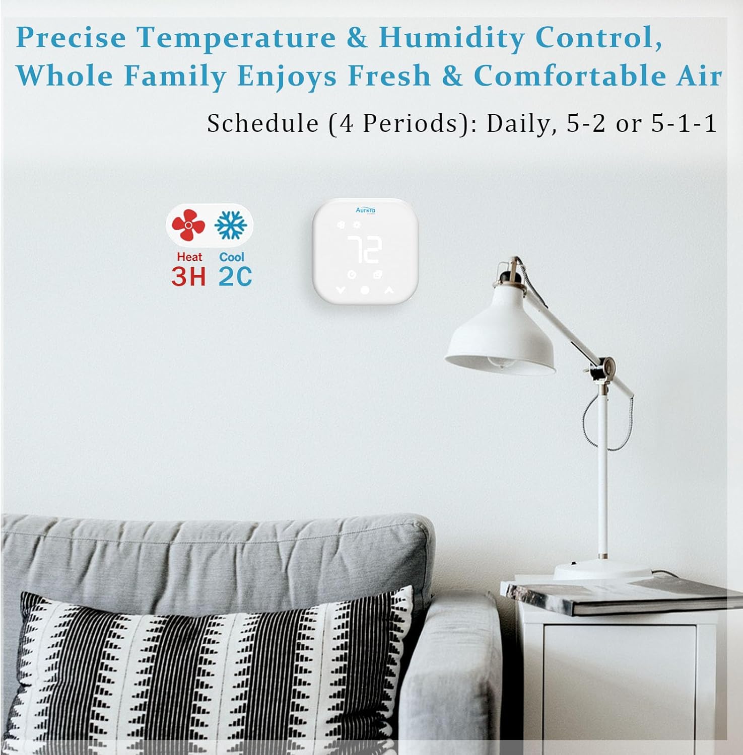 Aurora air-condition Smart Thermostat for House, Enhanced Programmable WiFi Thermostat, Saving Thermostat-Up to 4 Heat/2 Cool, Easy DIY Install