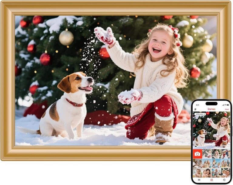 Frameo 10.1 Inch WiFi Digital Picture Frame, Smart Cloud Electronic Photo Frame with HD IPS Touch Screen Slideshow 32GB Memory Auto-Rotate Wall Mount, Share Photos/Videos from Phone – Gifts for Mom