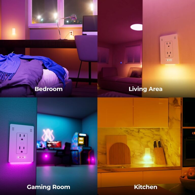 InvisOutlet Aura Smart Outlet with RGB Night Light, in-Wall Smart Plug,15A Dual Receptacles, ETL Certified, No Hub Required, Works with Matter, Apple Home, Alexa, Google, SmartThings, MQTT