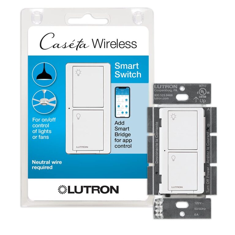 Lutron Caseta Original Smart Light Switch (Lutron Smart Hub Required), for Home, LED Lights, and Fans, 6 Amp, Single-Pole/3-Way, Neutral Required, PD-6ANS-WH, White, 4-Pack