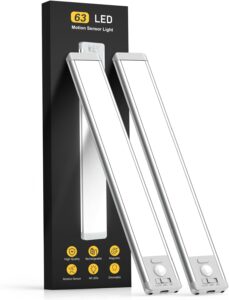 MCGOR 14.7inch Under Cabinet Lighting, 2 Pack Rechargeable Motion Sensor Light Indoor, 5 Levels Dimmable Magnetic Closet Lights, Wireless Under Counter Lights for Kitchen, Stairs,Hallway