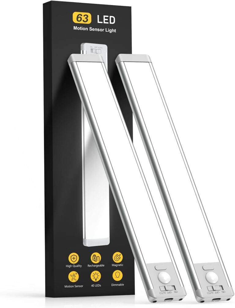 MCGOR 14.7inch Under Cabinet Lighting, 2 Pack Rechargeable Motion Sensor Light Indoor, 5 Levels Dimmable Magnetic Closet Lights, Wireless Under Counter Lights for Kitchen, Stairs,Hallway