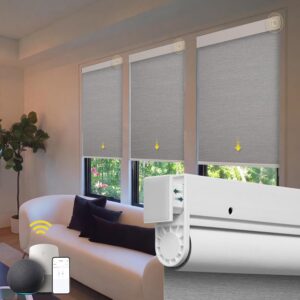 Motorized Blinds No Drill Automatic Blinds for Windows Cordless Roller Shades Electric Blinds with Remote Control Smart Blinds (White, 22 x 72)