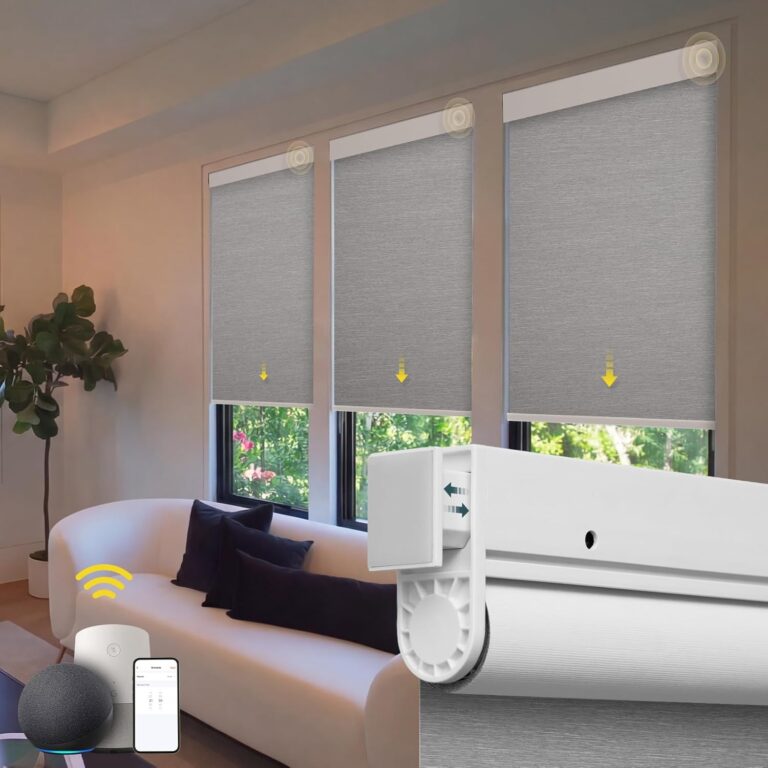 Motorized Blinds No Drill Automatic Blinds for Windows Cordless Roller Shades Electric Blinds with Remote Control Smart Blinds (White, 22 x 72)