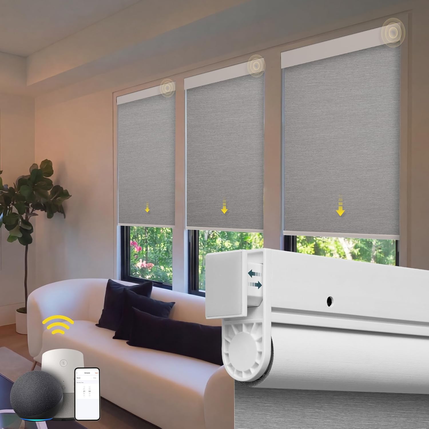 Motorized Blinds No Drill Automatic Blinds for Windows Cordless Roller Shades Electric Blinds with Remote Control Smart Blinds (White, 22 x 72)