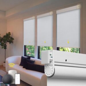 Motorized Blinds No Drill Automatic Blinds for Windows Cordless Roller Shades Electric Blinds with Remote Control Smart Blinds (White, 31.5 x 72)