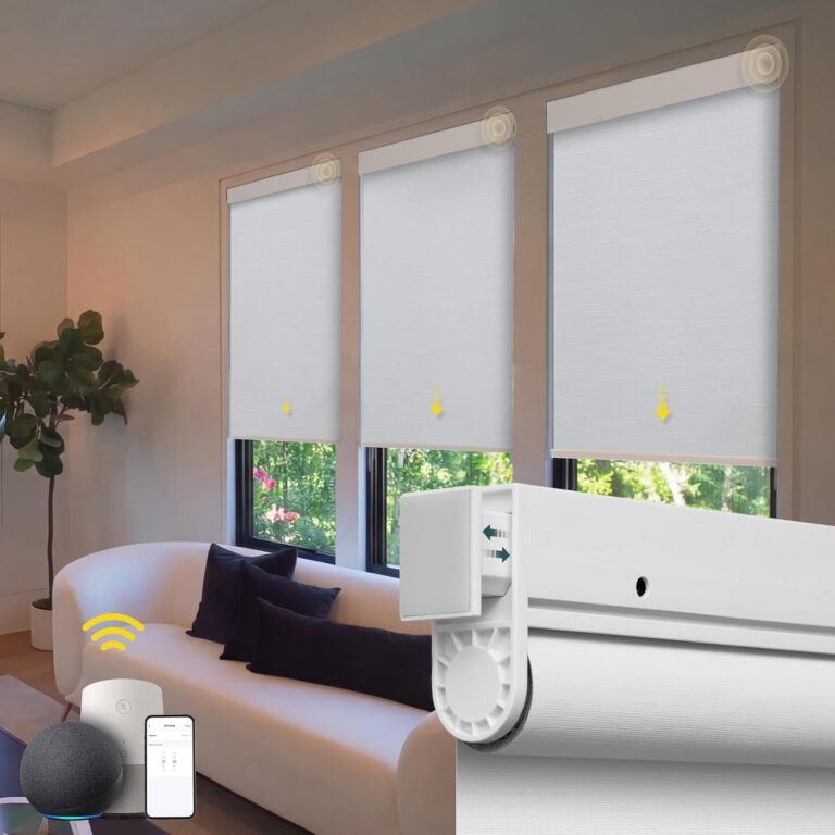 Motorized Blinds No Drill Automatic Blinds for Windows Cordless Roller Shades Electric Blinds with Remote Control Smart Blinds (White, 31.5 x 72)