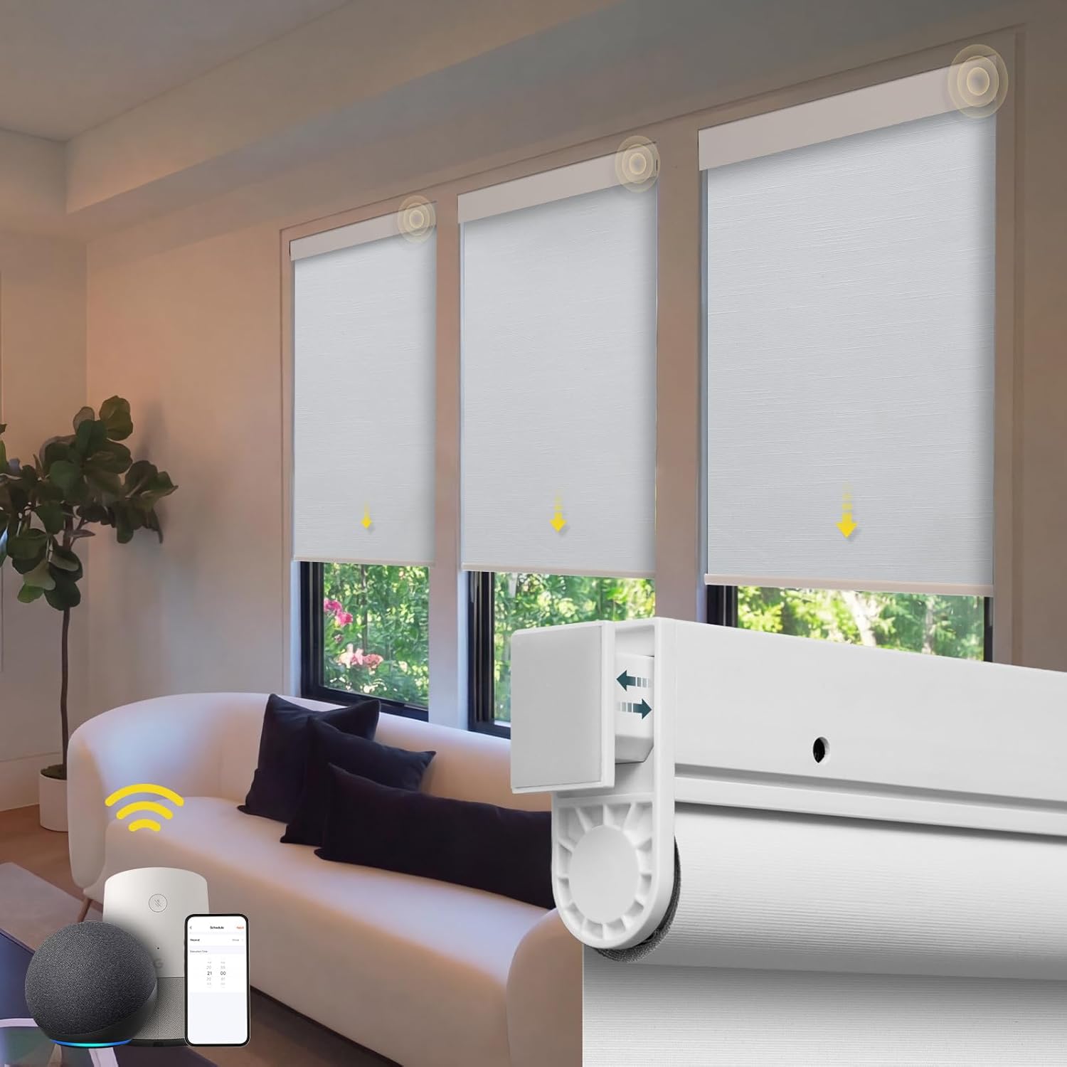 Motorized Blinds No Drill Automatic Blinds for Windows Cordless Roller Shades Electric Blinds with Remote Control Smart Blinds (White, 31.5 x 72)
