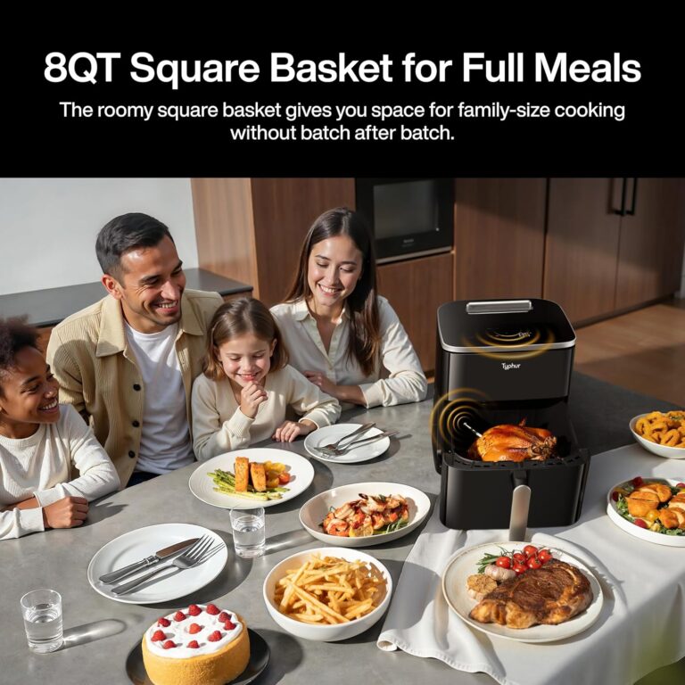 Typhur Sync 8QT AI Smart Air Fryer with Built-in Wireless Meat Thermometer, 9-in-1 XL Non Toxic Ceramic Airfryer, 450°F Max, Cooks 6lb Whole Chicken, Quiet & Dishwasher Safe, 120V