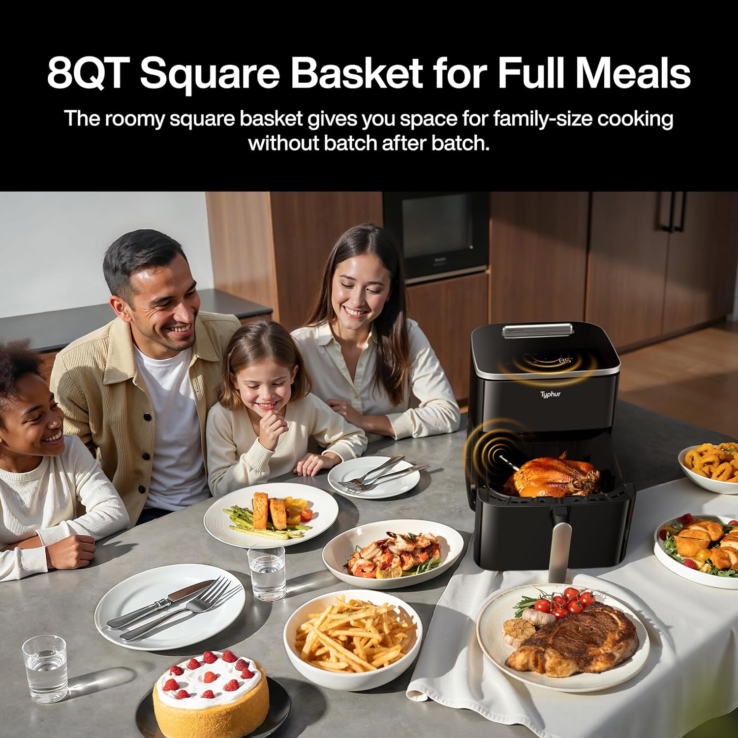 Typhur Sync 8QT AI Smart Air Fryer with Built-in Wireless Meat Thermometer, 9-in-1 XL Non Toxic Ceramic Airfryer, 450°F Max, Cooks 6lb Whole Chicken, Quiet & Dishwasher Safe, 120V