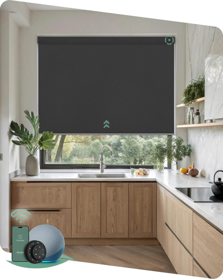 Yoolax Motorized Blinds with Remote, 100% Blackout Smart Blinds Work with Alexa, Google, Apple Homekit, Motorized Shades for Bedroom, Custom Electric Shades Voice Control (Jacquard White)