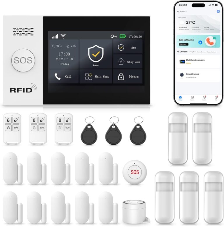 Alarm System for Home Security,24Pcs WiFi+GSM/4G Door/WindowAlarmSystem Kit,with Touch Screen & App Alerts&Auto Alarm Dial Compatible with Alexa,for Apartment,Kids Safety NO Monthly Fees