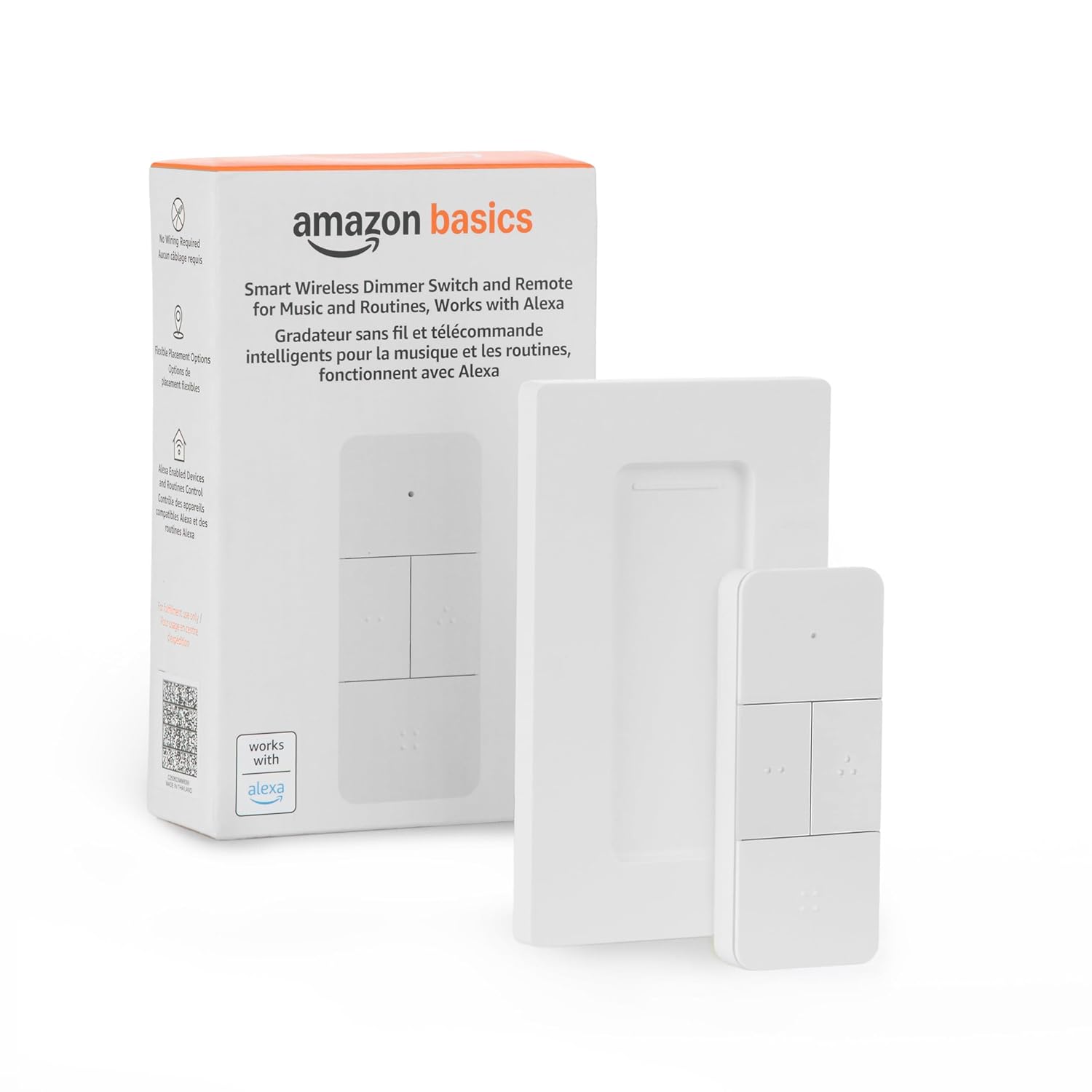 Amazon Basics Smart Dimmer Switch and Remote for Music and Routines, Works with Alexa Only, Compatible Echo Devices Required, Easy Setup, No Wiring Required, Handheld