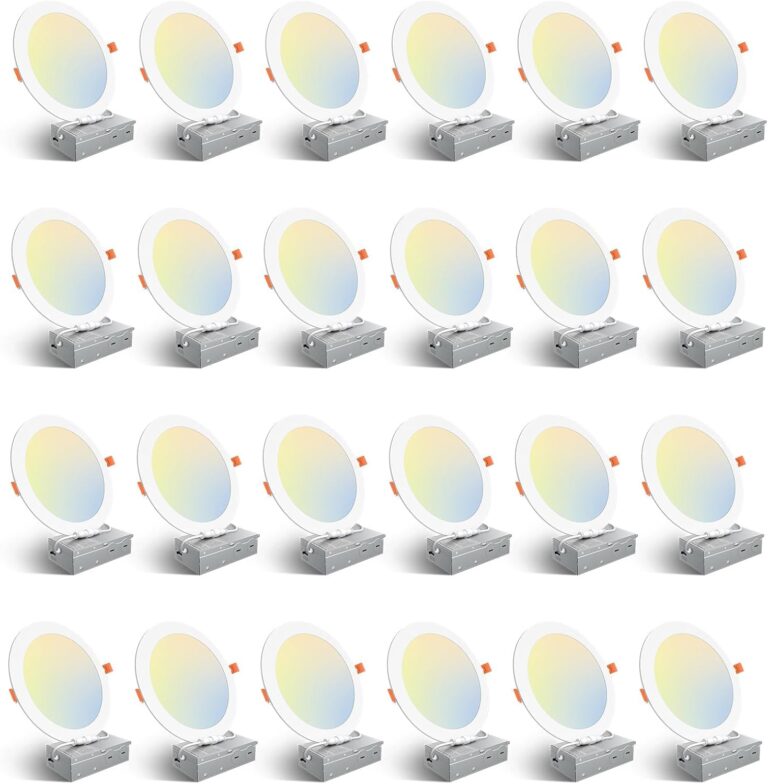 Amico 24 Pack 6 Inch 5CCT Ultra-Thin LED Recessed Ceiling Light with Junction Box, 1050LM Brightness, Dimmable Canless Wafer Downlight, 12W, ETL&FCC
