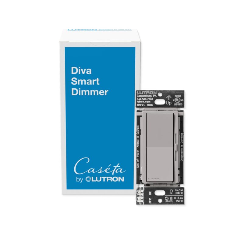 Lutron Diva Smart Dimmer Light Switch for Caseta Lighting (Lutron Smart Hub Required), for LED Lights, 150W, Single-Pole/3-Way, No Neutral, White, 2 Pack (DVRF-6LS-WH-2)