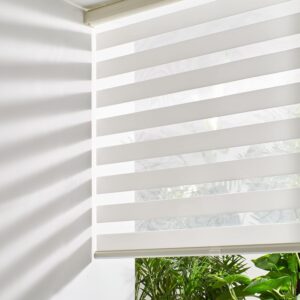 Persilux Cordless Zebra Blinds for Windows Free-Stop Window Blinds (34" W X 64" H, White) Dual Layer Light Control for Day and Night, Light Filtering Sheer Shades for Home, Bedroom, Easy to Install