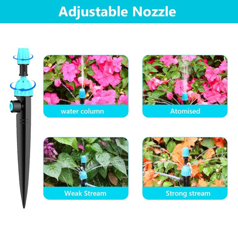 TRJZWA 100FT Drip Irrigation System Kit with Smart Water Timer for Garden, 1/2″ High-Flow Mainline Automatic Watering System, 16pcs Adjustable Nozzles & Sprays,Fast-Plug Kit for Yard,Lawn Agricultural