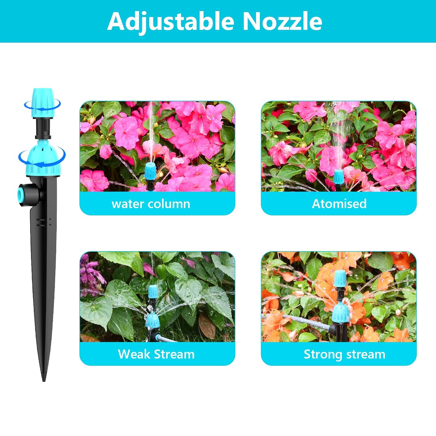 TRJZWA 100FT Drip Irrigation System Kit with Smart Water Timer for Garden, 1/2″ High-Flow Mainline Automatic Watering System, 16pcs Adjustable Nozzles & Sprays,Fast-Plug Kit for Yard,Lawn Agricultural