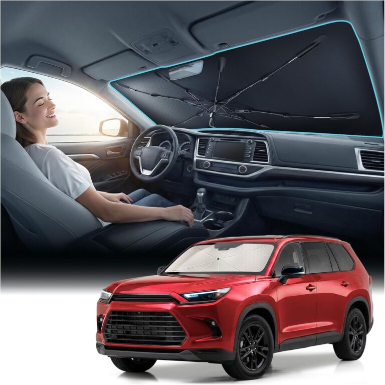 [Upgraded] Nmoiss Windshield Sun Shade Umbrella – [Vinyl Coating Heat Shield] Protect Car from Sun Rays & Heat Damage Keep Cool and Protect Interior, Spring Structure Edge Medium 56″ L x 31″ W