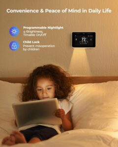Vine Smart Thermostat for House with Nightlight, 4.3 Inches WiFi Thermostats for Home Compatible with Alexa and Google Assistant, 7day x 8period Programmable, C-Wire Required