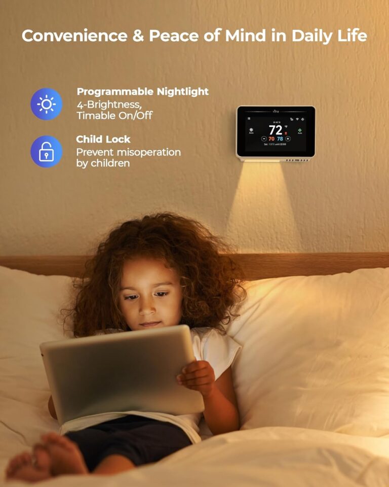 Vine Smart Thermostat for House with Nightlight, 4.3 Inches WiFi Thermostats for Home Compatible with Alexa and Google Assistant, 7day x 8period Programmable, C-Wire Required