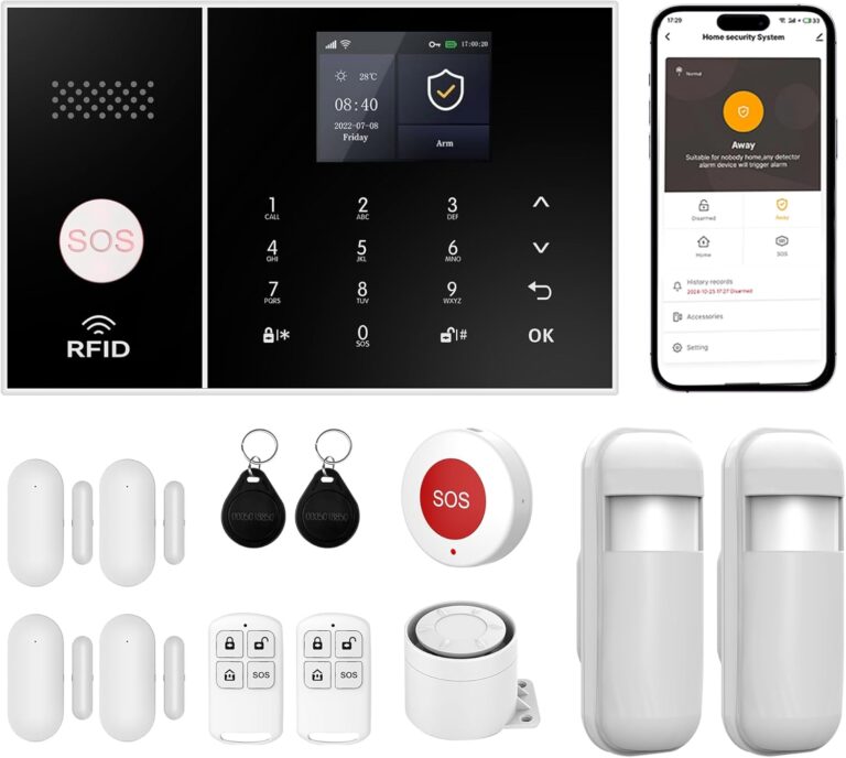 XUK Wireless Home Security System, 4G/GSM/Wi-Fi Smart Alarm Kit, Compatible with Alexa & Google Home, Door & PIR Motion Sensors (13pc Set)