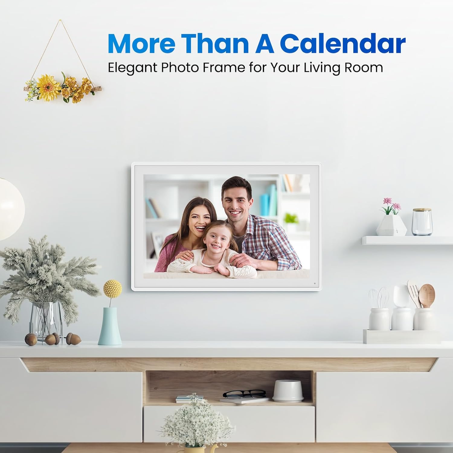 16″ Smart Digital Calendar, Wall Desk Mount Planner with Google iCloud Sync, Touchscreen Family Organizer for Chore Chart, Meal Planning & Task Rewards（White）