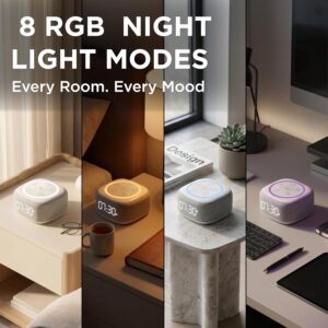 Gemini Home Speaker with AI Voice Assistant Access & Built-in Mic, Bluetooth White Noise Machine for Bedroom, 16 Sleep Sounds, 8 RGB Night Light Modes, LED Clock Display (BRS-180) | White noise machine for bedroom - 16 sleep sounds, 8 RGB night light modes - rich audio sound - white