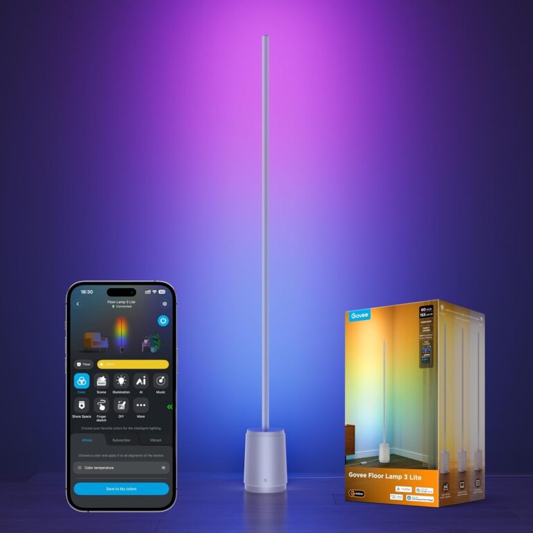 Govee Floor Lamp 3 Lite, Smart RGBIC LED Corner Lamp Compatible with Alexa, SmartThings, Matter, 1400lm Dimmable Color Changing Tall Standing Light with Music Sync for Living Room Bedroom Gaming Room