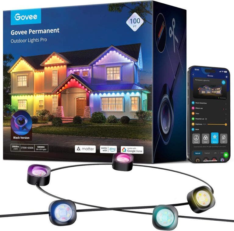 Govee Permanent Outdoor Lights Pro, 200ft with 120 RGBIC LED Lights for Daily and Accent Lighting, 75 Scene Modes for Patio Decor, IP67 Waterproof, Works with Alexa, Google Assistant, Matter, White