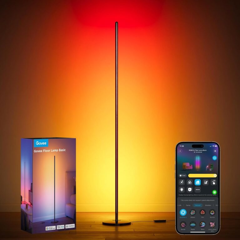 Govee RGBIC Floor Lamp Basic, 1000lm LED Corner Lamp Works with Alexa, 1000lm Modern Floor Lamp with Music Sync and 16 Million DIY Colors, Color Changing Standing Lamp for Bedroom Living Room