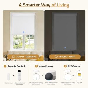 Grandekor Motorized Blinds with Remote Control, Blackout Roller Shade Electric Shades Cordless Smart Blinds for Bedroom Living Room Office,White,W34.5xH72 | Blackout Electric Cordless Roller Shades with Remote for Bedroom, Living Room&Home,Google Assistant & Tuya App Compatible