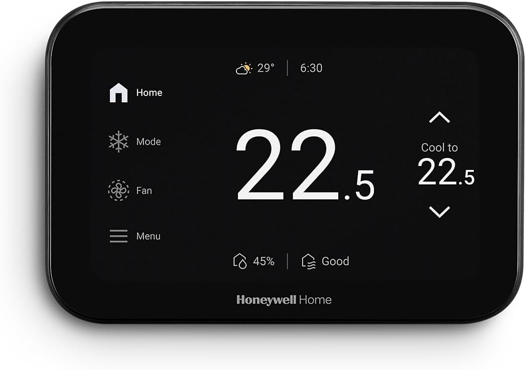 Honeywell Home ElitePRO S1200 Smart WiFi Thermostat, 5″ Touchscreen Display, Compatible with Alexa, Apple Home & Google Home, Indoor Air Quality Monitoring, Smart Home Thermostat, Black