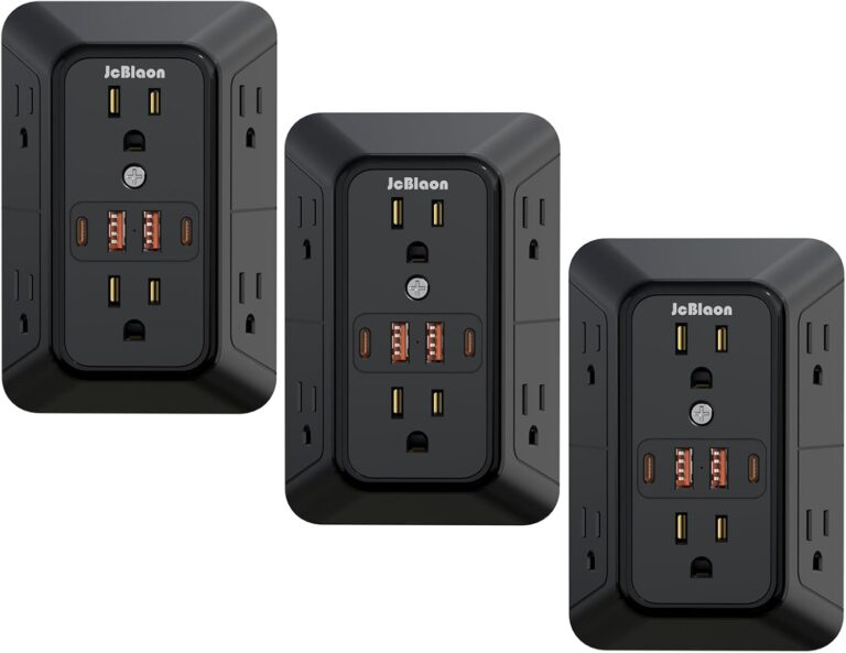 JcBlaon Outlet Extender Surge Protector – 6 Outlet Splitter with 4 USB Ports (2 USB C), Multiple Plug Expander Wall Charger, 3 Sided Multi Plug Wall Adapter Power Strip for Home Office Kitchen Travel