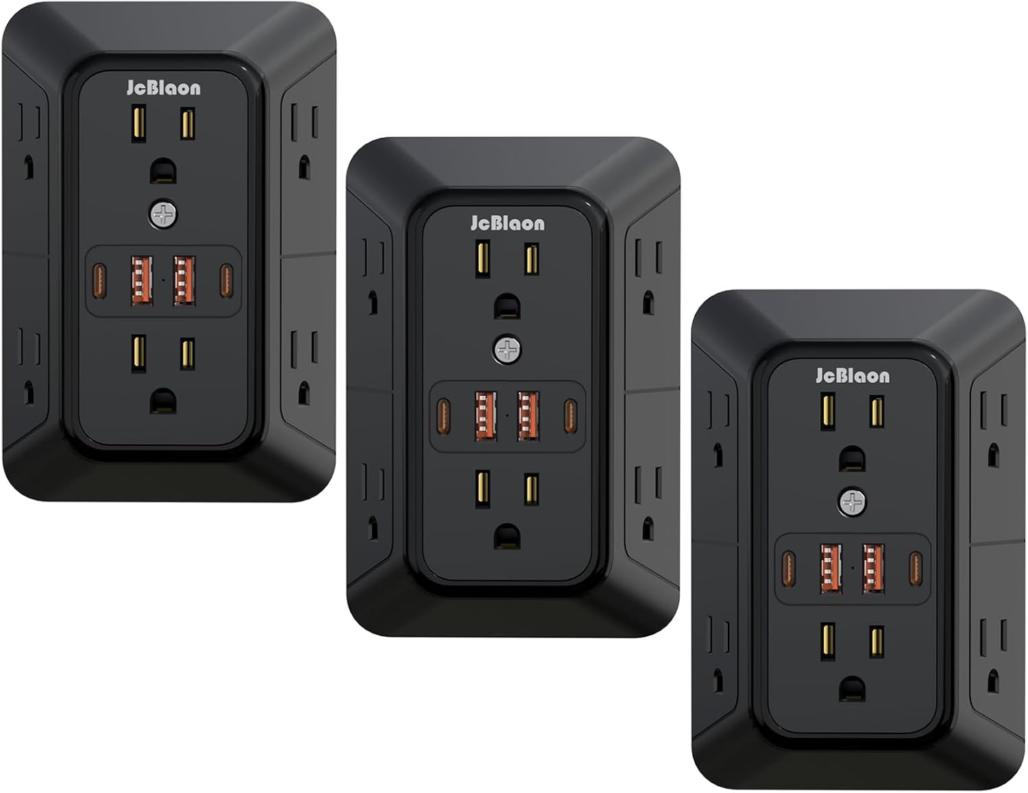 JcBlaon Outlet Extender Surge Protector – 6 Outlet Splitter with 4 USB Ports (2 USB C), Multiple Plug Expander Wall Charger, 3 Sided Multi Plug Wall Adapter Power Strip for Home Office Kitchen Travel